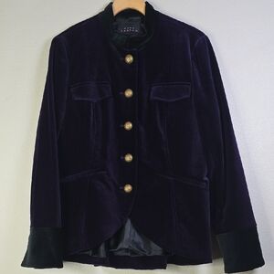 Pink Tartan Velvet Purple With Black Neckline And Sleeves Color Blazer Size 12.